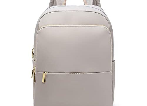 Mochila Feminina de Nylon Impermeável, Compartimento para Notebook de 14 polegadas, Ideal para Comutar, ir à Escola e Uso Casual (cinza claro)
