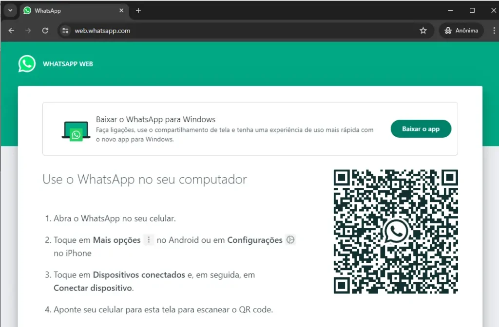 WhatsApp Web - passo 1 - Escanear QR_CODE