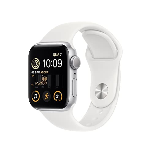 Apple Watch SE (2a geração) GPS, Smartwatch com caixa prateada de alumínio – 40 mm • Pulseira esportiva branca – Padrão