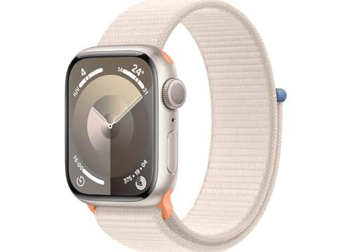 Apple Watch Series 9 GPS • Caixa estelar de alumínio – 41 mm • Pulseira loop esportiva estelar