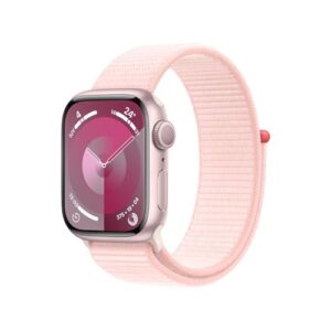 Apple Watch Series 9 GPS • Caixa rosa de alumínio – 41 mm • Pulseira loop esportiva rosa-clara