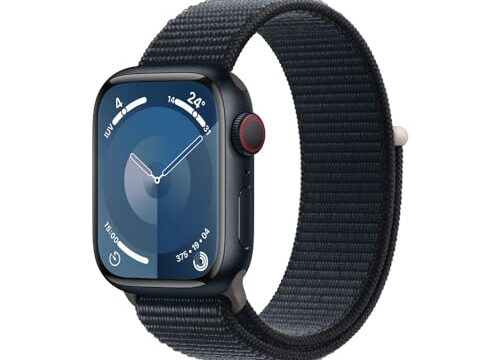 Apple Watch Series 9 GPS + Cellular • Caixa meia-noite de alumínio – 41 mm • Pulseira loop esportiva meia-noite