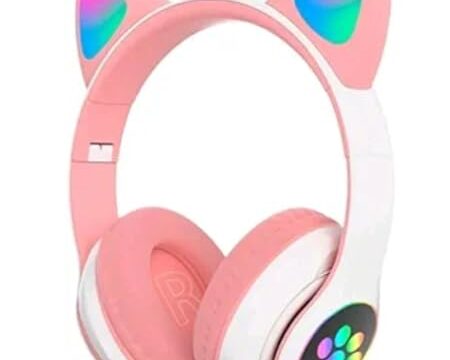 Fone de ouvido gatinho Cat ear Headphone bluetooth (Rosa/Branco)
