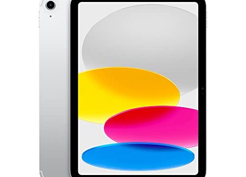 iPad da Apple (10a geração): Com chip A14 Bionic, tela Liquid Retina de 10,9 polegadas, 64 GB Wi-Fi 6 + rede celular 5G, câmera frontal de 12 MP, câmera traseira de 12 MP, Touch ID – Prateado