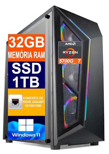 Pc Gamer Computador Cpu Ryzen 7 5700G / SSD 1TB M.2 NVMe / 32gb Memória Ram Ddr4 / Windows 11 Pro