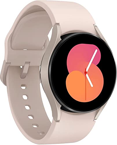 Samsung Galaxy Watch 5 Smartwatch Bluetooth de 40 mm com corpo, rastreador de saúde, fitness e sono, vidro de cristal de safira, rastreamento GPS aprimorado, bisel dourado rosa com pulseira rosa
