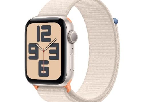 Apple Watch SE GPS • Caixa estelar de alumínio – 44 mm • Pulseira loop esportiva estelar