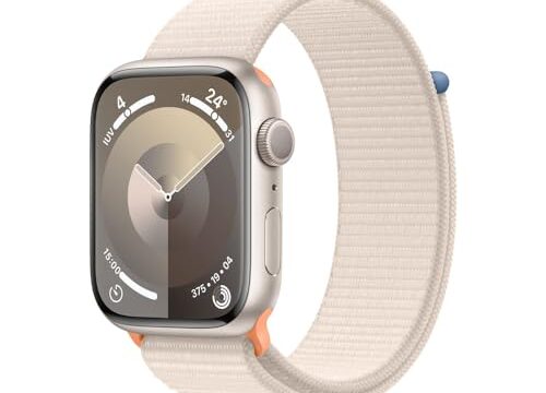 Apple Watch Series 9 GPS • Caixa estelar de alumínio – 45 mm • Pulseira loop esportiva estelar
