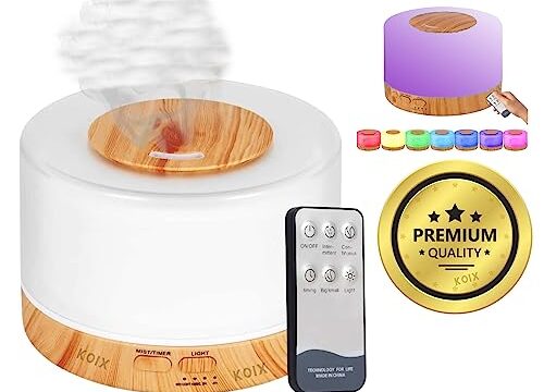 Difusor De Aromas, Umidificador De Ar Ultra-Sônico 500Ml, Difusor De Óleo Essencial, Abajur Led, Lâmpada Colorida Com Controle Remoto (Madeira Clara)