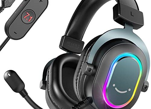 Fone de ouvido jogos FIFINE para PC - fones de ouvido USB com fio e microfone para computador com som surround 7.1 para laptop/streaming no PS4/PS5, com modo EQ, RGB, almofadas macias - AmpliGame H6