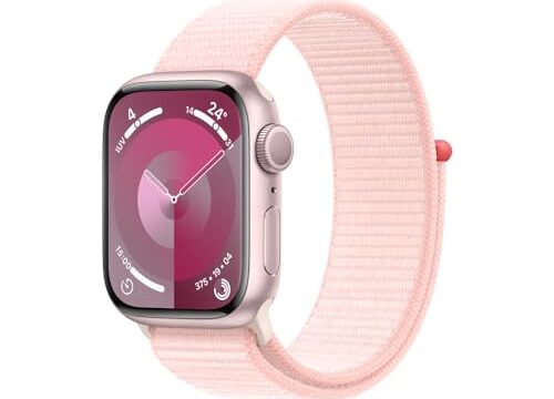 Apple Watch Series 9 GPS • Caixa rosa de alumínio – 41 mm • Pulseira loop esportiva rosa-clara