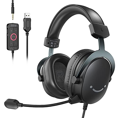 FIFINE Headset Gamer - Conexão USB E Plug 3.5Mm | Microfone Removível | Surround 7.1 | Compatível Com PC, PS4, PS5 | Preto | Jogo, Streaming - H9