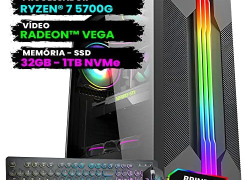 Pc Gamer Computador Completo NoLag Amd Ryzen 7, Radeon™ Graphics Vega, 32GB Ram, SSD 1TB NVMe, Gabinete RGB