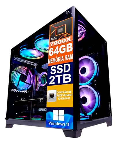 Pc Gamer Cpu Ryzen 9 7900X / SSD 2TB M.2 NVMe / 64GB Memória Ram DDR5 - Windows 11