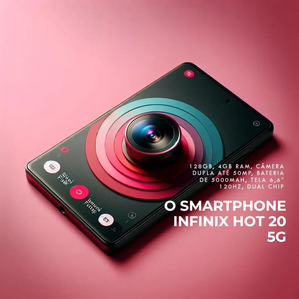 Smartphone INFINIX HOT 20 5G, 128GB, 4GB RAM, Câmera Dupla até 50MP, Bateria de 5000mAh, Tela 6,6” 120Hz, Dual Chip