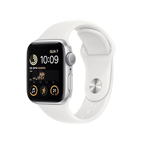 Apple Watch SE (2a geração) GPS, Smartwatch com caixa prateada de alumínio – 40 mm • Pulseira esportiva branca – Padrão