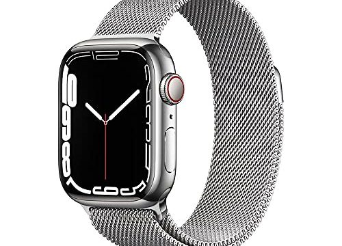 Apple Watch Series 7 (GPS + Cellular), Caixa em aço inoxidável prateado de 41 mm com Pulseira estilo milanes prateada
