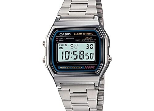Casio Relógio digital masculino A158WA-1DF de aço inoxidável, Prata, Case size (L× W× H), Clássico, retrô
