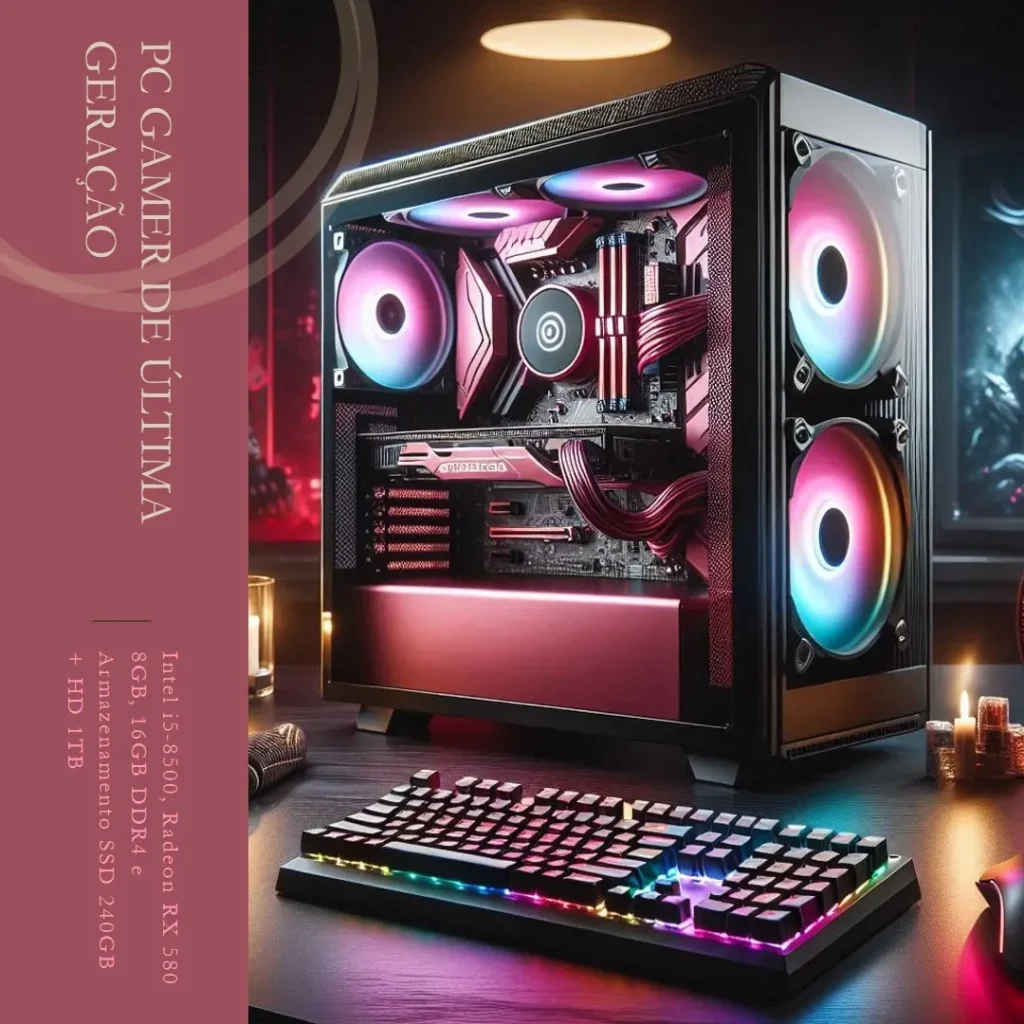 PC Gamer Intel i5-8500, Radeon RX 580 8GB, 16GB DDR4 e Armazenamento SSD 240GB + HD 1TB
