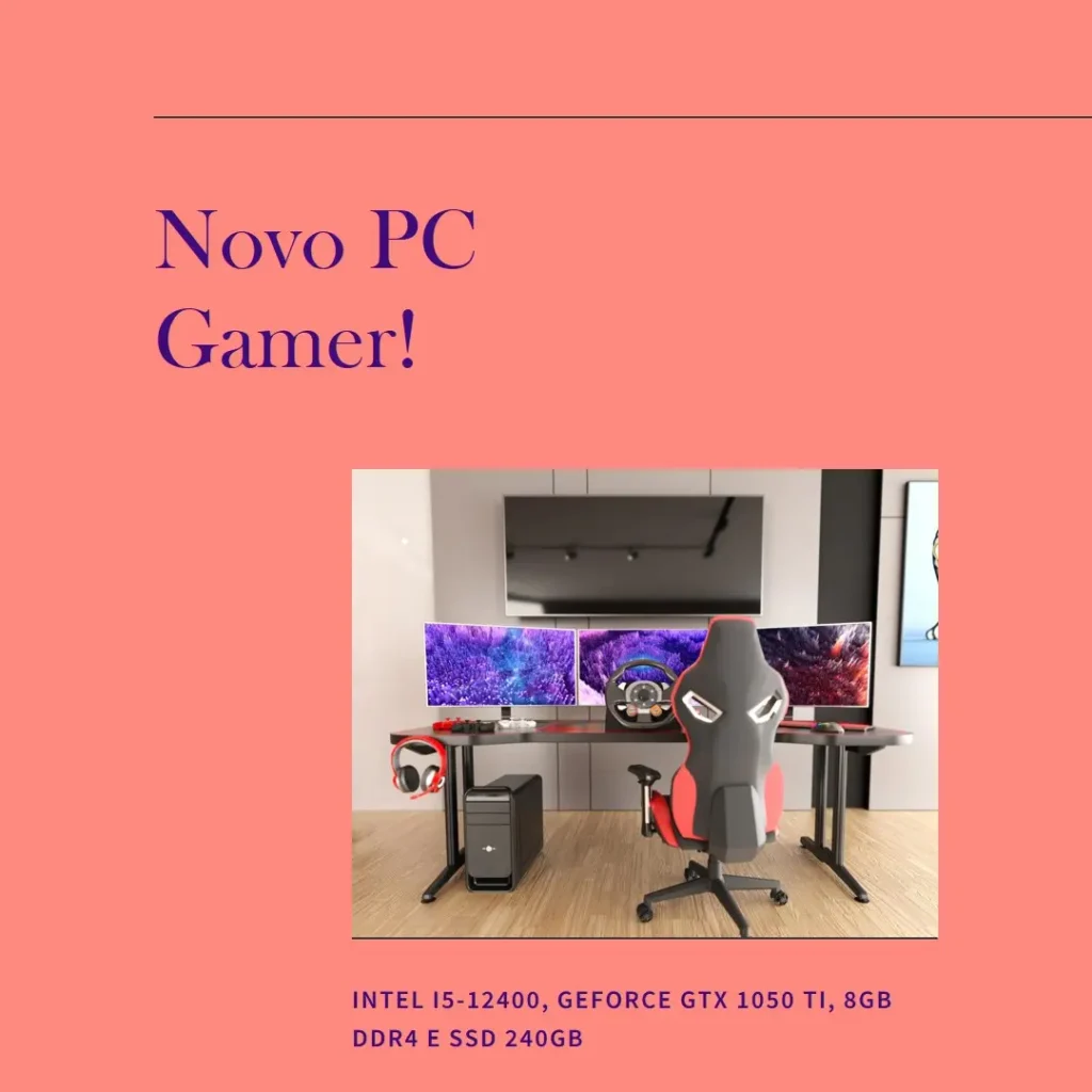 PC Gamer Intel i5-12400, GeForce GTX 1050 Ti, 8GB DDR4 e SSD 240GB