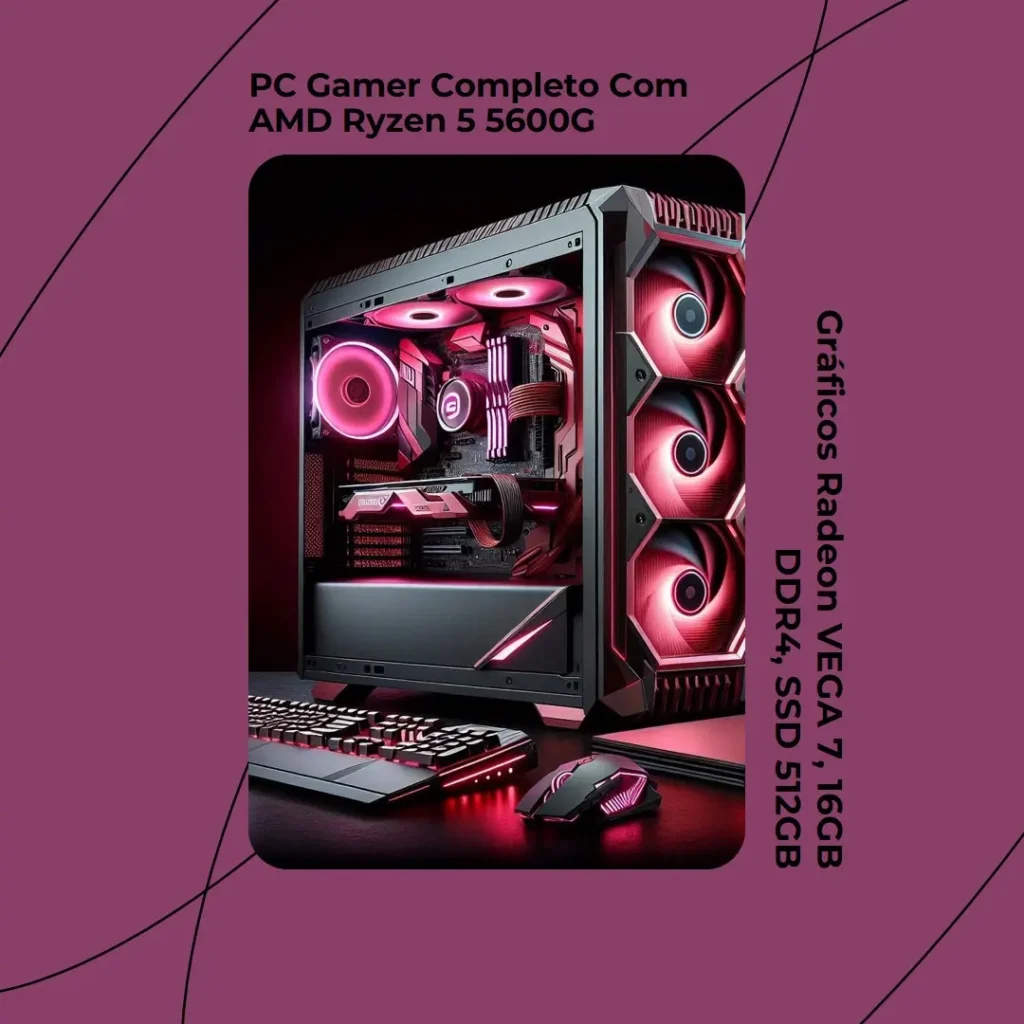 PC Gamer Completo AMD Ryzen 5 5600G, Gráficos Radeon VEGA 7, 16GB DDR4, SSD 512GB, Fonte 500W, Monitor 24" 75Hz, 3green Force