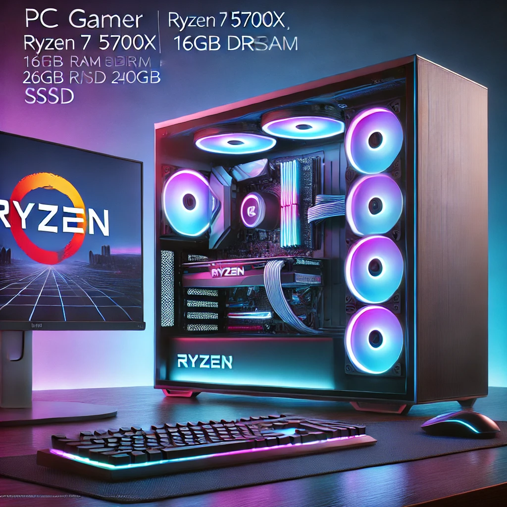 PC Gamer Ryzen 7 5700X, RX 7600, 16GB DDR4 e SSD 240GB