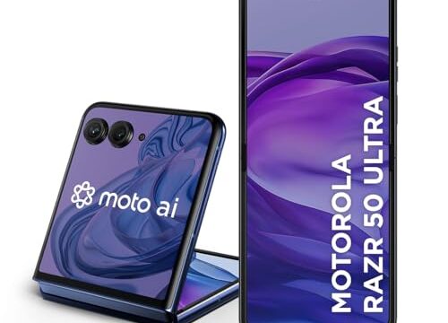 Smartphone Motorola Razr 50 Ultra - 512GB 12GB RAM + 12GB RAM Boost Tela dobrável 6,9" pOLED e externa 4” Moto AI camera IPX8 Navy Blue - Vegan Leather