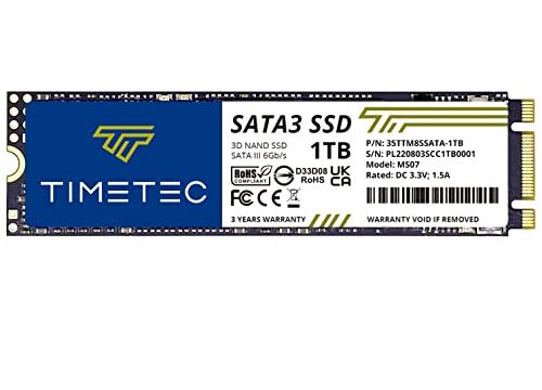 Timetec SSD 3D NAND SATA III de 1 TB 6 Gb/s M.2 2280 NGFF 512TBW Velocidade de leitura de até 550 MB/s SLC Cache Performance Boost Unidade interna de estado sólido para PC, computador, laptop e