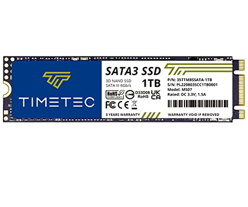 Timetec SSD 3D NAND SATA III de 1 TB 6 Gb/s M.2 2280 NGFF 512TBW Velocidade de leitura de até 550 MB/s SLC Cache Performance Boost Unidade interna de estado sólido para PC, computador, laptop e
