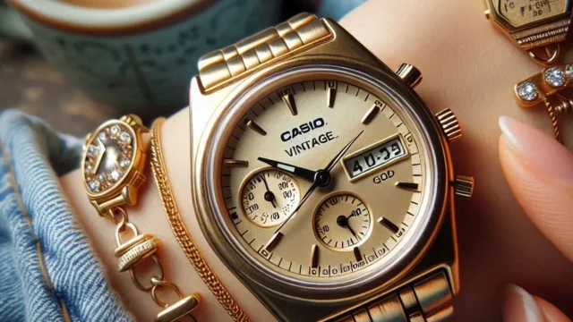 Relógio Feminino Anadigi Casio Vintage AQ-230GA - Dourado