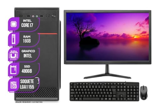 Computador Completo Mancer, Intel Core i7, 16GB De Ram, SSD 480GB, Monitor 19 + Kit Teclado e Mouse