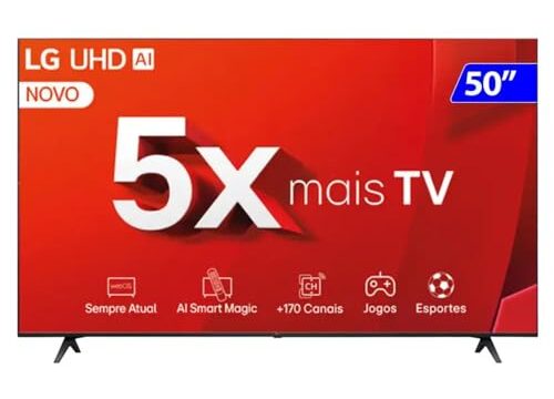Smart TV 4K 50" LG UHD 50UT8050 Processador α5 Ger7 AI Alexa/Chromecast integrado Otimizador de Jogos webOS 24 Controle Smart Magic