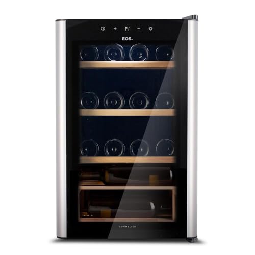 Adega Climatizada 24 Garrafas Eos Premium com Porta de Vidro e Inox Prateleira de Madeira com Compressor Eac24im 220v