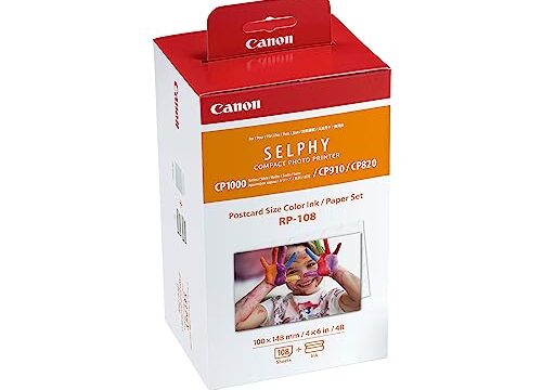 Canon Conjunto de tinta/papel colorido RP-108, compatível com Selphy CP910/CP820/CP1200/CP1300/CP1500