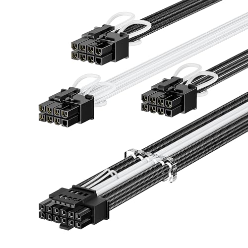 Fasgear Cabo de alimentação PCIe 5.0 GPU 70 cm 16 pinos (12+4) conector 12VHPWR para RTX 3090Ti 4080 4090 4070Ti 5090 3x8pin (4+4) plugue macho de CPU apenas para fonte de alimentação modular