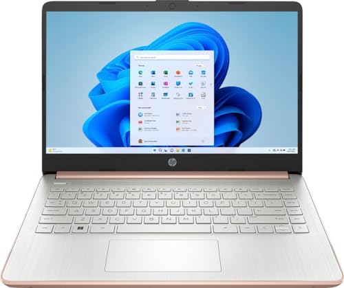 HP Laptop com tela HD de 14 polegadas (1366 x 768), Intel Celeron N4120, 1,1 GHz, 4 GB de memória, 128 GB eMMC, Windows 11 Home no modo S, um ano Office 365 incluído, ouro rosa, 14-dq0762dx