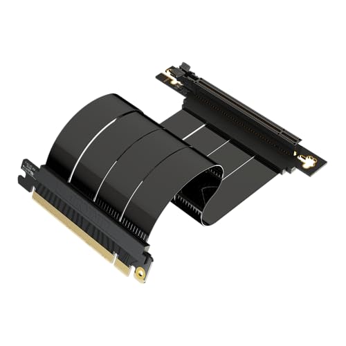 LINKUP - Cabo Riser PCIE 5.0 | RTX5090 RX8900 GPU Ready | Velocidade x16 128GB/s | Compatível com PCIe 4.0 e WRX80/WRX90E | Ângulo reto, preto 20 cm