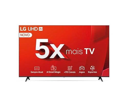 Smart TV 4K 75" LG UHD 75UT8050 Processador α5 Ger7 AI Alexa/Chromecast integrado Otimizador de Jogos webOS 24 Controle Smart Magic