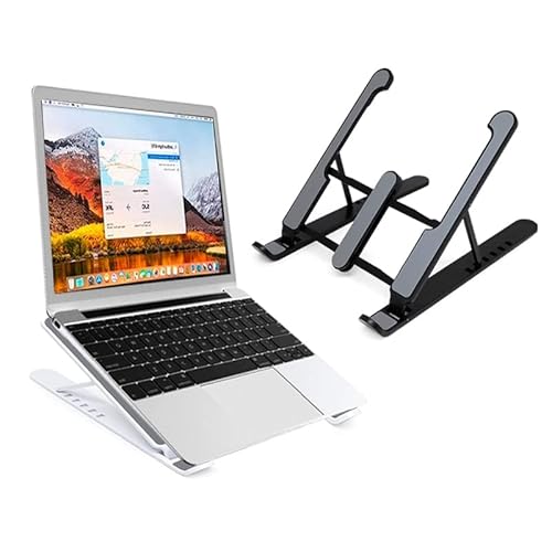 Suporte de Mesa para Notebook Regulável Retrátil - Ajuste de Altura e Largura, Leve e Portátil, Suporta Notebooks de 14" a 16", Plástico ABS, Cores Neutras Home Office