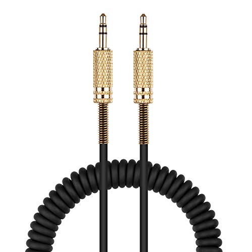 weishan Cabo auxiliar de substituição de cabo de fone de ouvido enrolado para carro, estéreo, Alexa Dot, alto-falante - Cabo de áudio TRS macho para macho de 3,5 mm de comprimento de 6 a 2,4 m