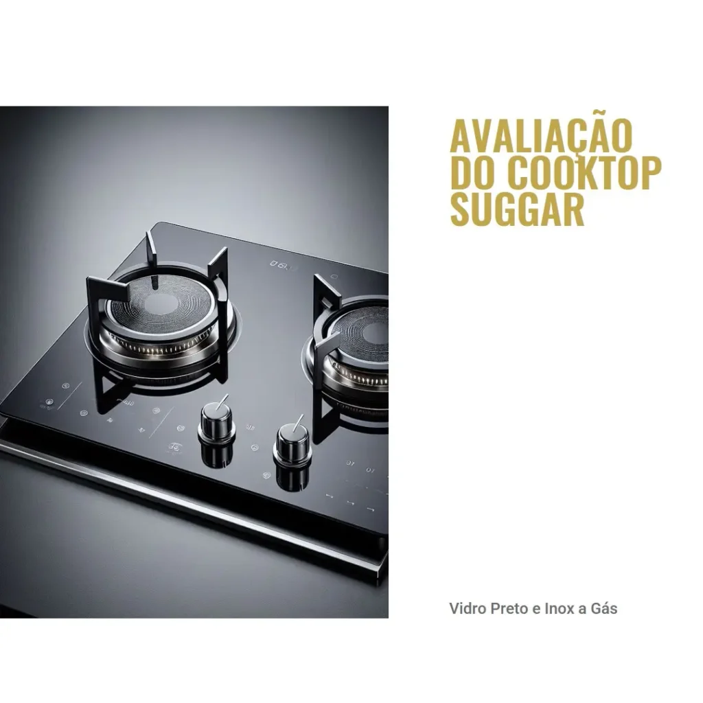 Cooktop Suggar Vidro Preto e Inox a Gás 2 Queimadores
