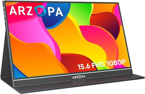 Monitor portátil ARZOPA, monitor de laptop FHD 15,6'' 1080P USB C HDMI, tela de computador HDR Eye Care, tela externa com capa inteligente para Mac Phone Xbox PS5-S1 Table