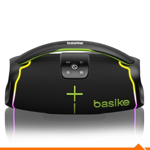 Caixa de Som Bluetooth Basike H61, 50W Potência, IPX6, Alto-Falante Hi-Fi, Luz RGB Surround, Portátil, Resistente à Água (Preto)