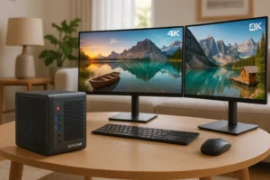 BOSGAME P1 Gaming Mini PC: potência compacta e 3 telas 4K