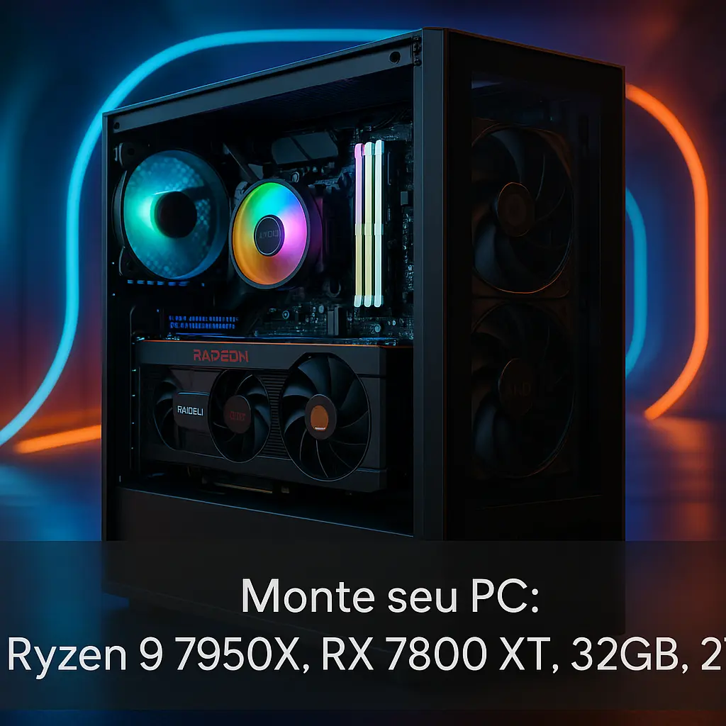 Monte seu PC: Ryzen 9 7950X, RX 7800 XT, 32GB, 2TB SSD