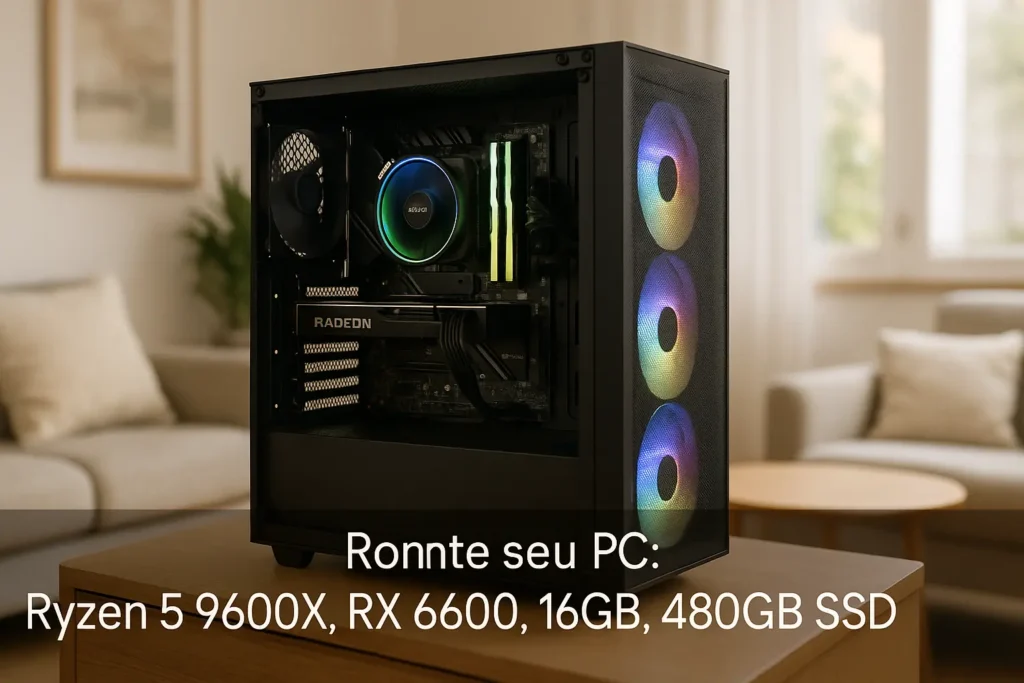 Monte seu PC: Ryzen 5 9600X, RX 6600, 16GB, 480GB SSD