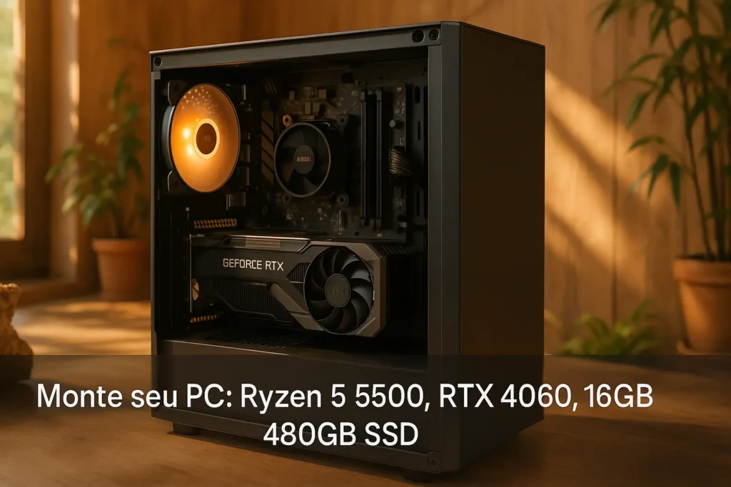 Monte seu PC: Ryzen 5 5500, RTX 4060, 16GB, 480GB SSD