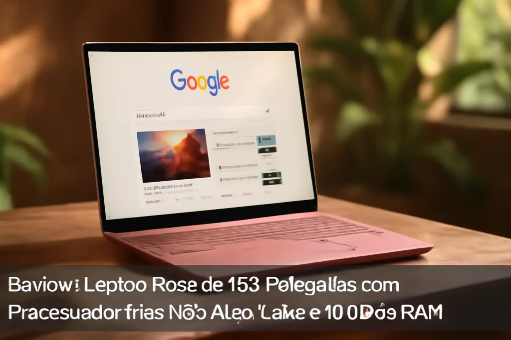 Laptop Rosa de 15,6 Polegadas com Processador Intel N95 Alder Lake e 16 GB de RAM