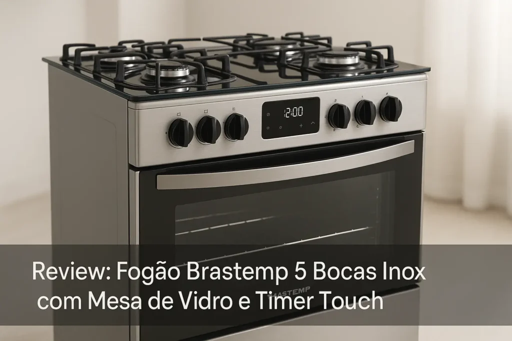 Fogão Brastemp 5 Bocas Inox com Mesa de Vidro e Timer Touch