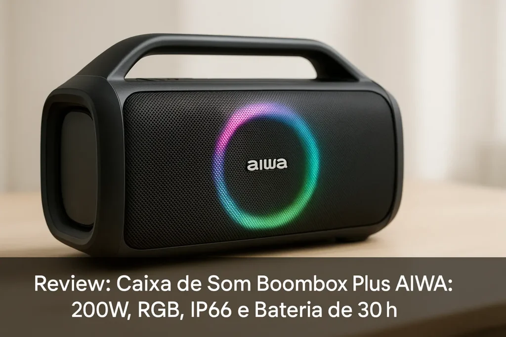 Caixa de Som Boombox Plus AIWA: 200W, RGB, IP66 e Bateria de 30h